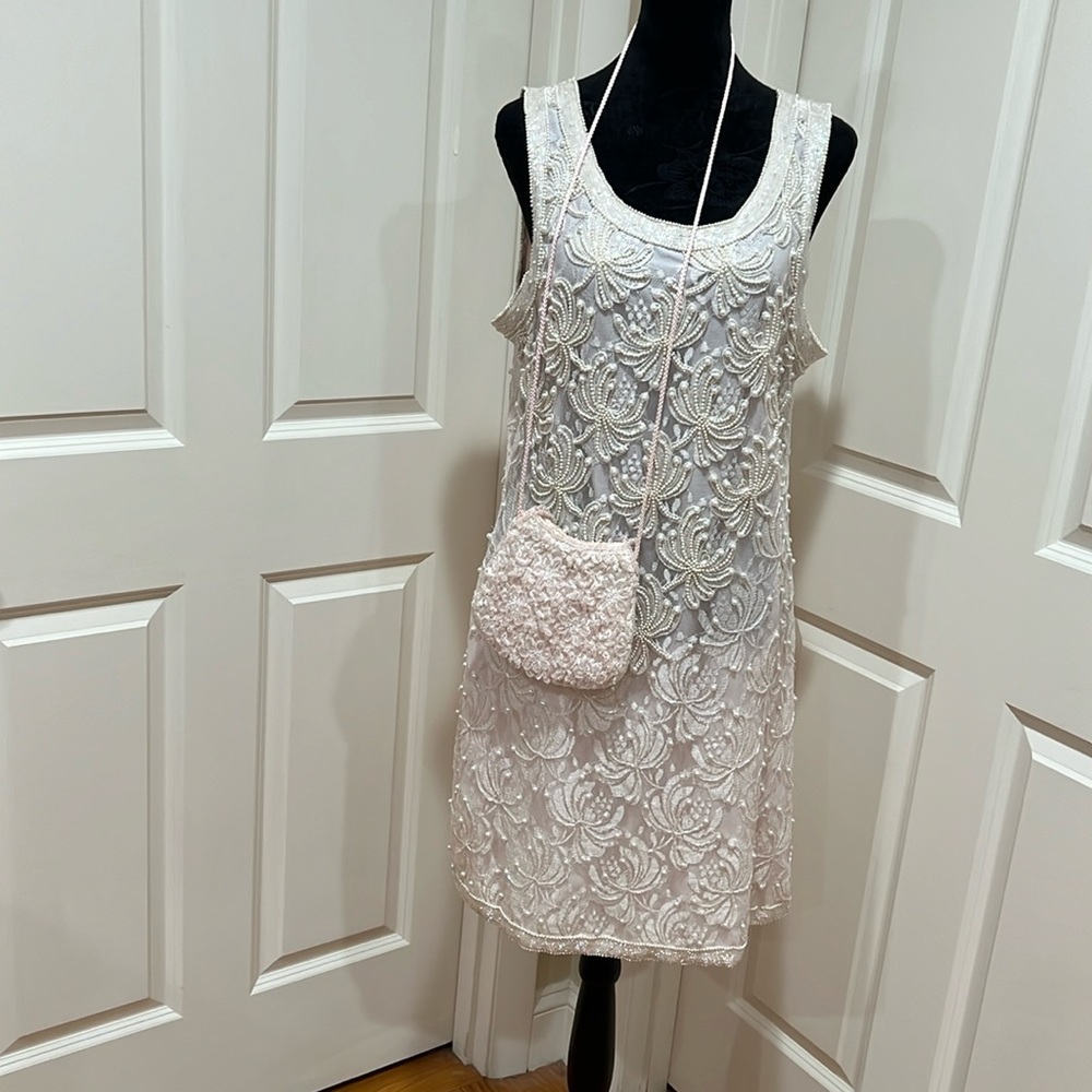 La Regale LTD., women’s, L, pink, sequin dress w / matching purse. Used.